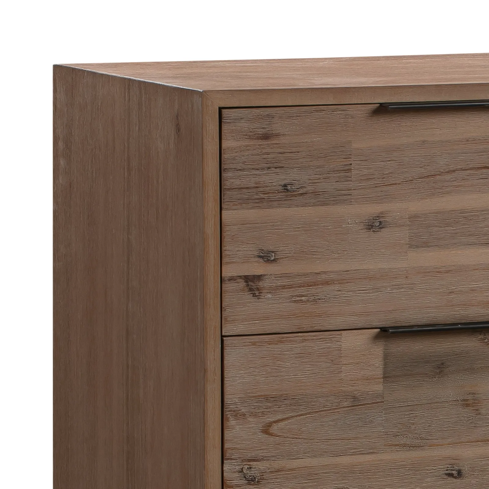 4-Piece Bedroom Suite in Solid Wood Acacia Veneered Queen Size Oak Color - Bed, Bedside Table, Tallboy