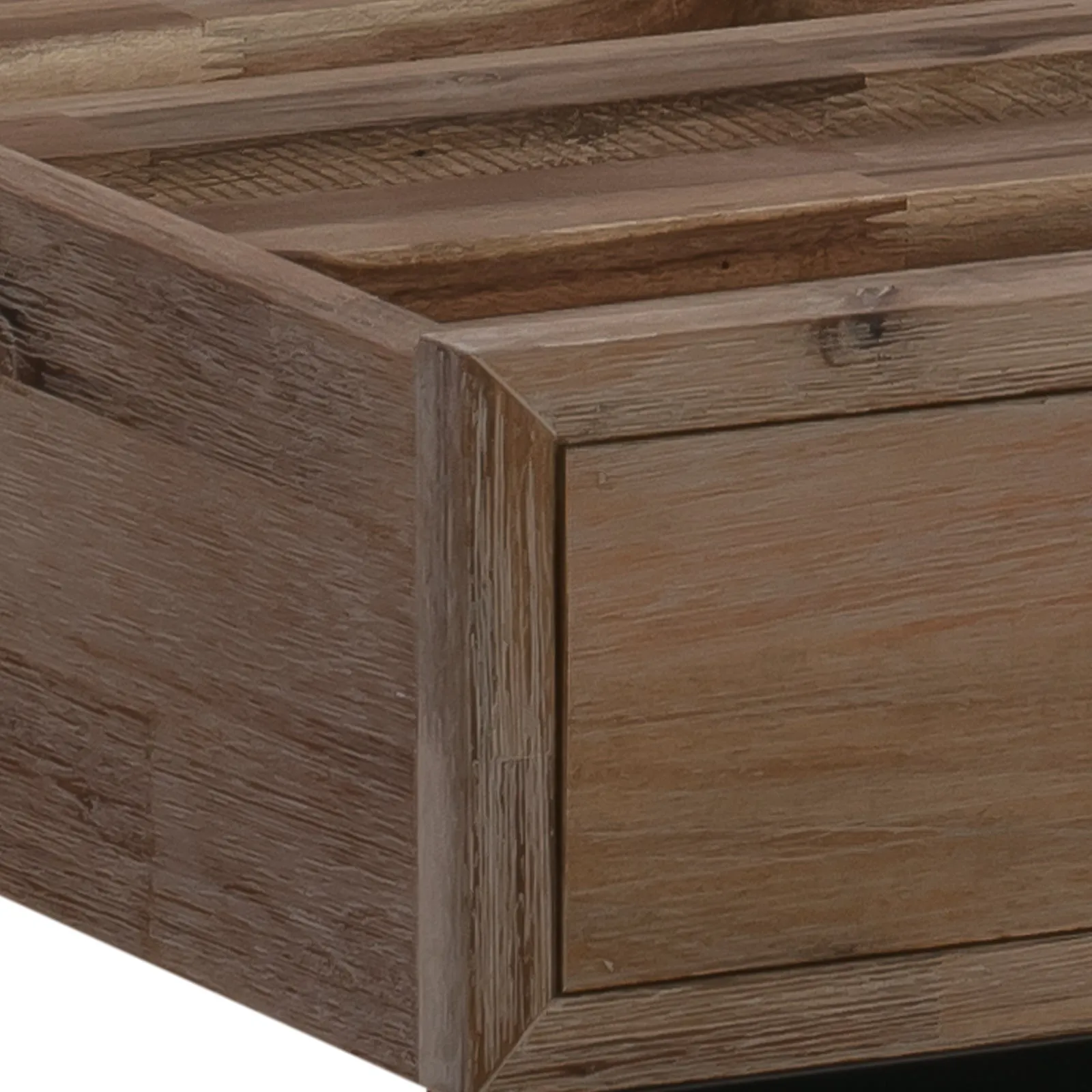 4-Piece Bedroom Suite in Solid Wood Acacia Veneered Queen Size Oak Color - Bed, Bedside Table, Tallboy
