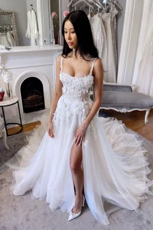 Fairy A Line Scoop Neck Tulle Long Wedding Dresses with Lace VK23062007 Fairy A Line Scoop Neck Tulle Long Wedding Dresses with Lace VK23062007
